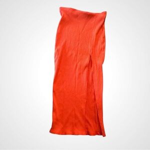 Lulu's Bright Orange Ribbed Midi Hodycon Skirt, XS